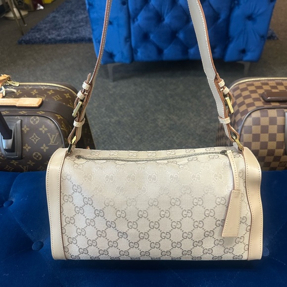 Gucci Handbags - Gucci Beige Monogram Canvas Shoulder Bag